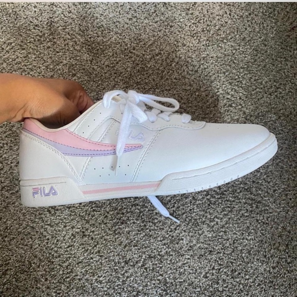Fila White Sneakers with Pink Highlights